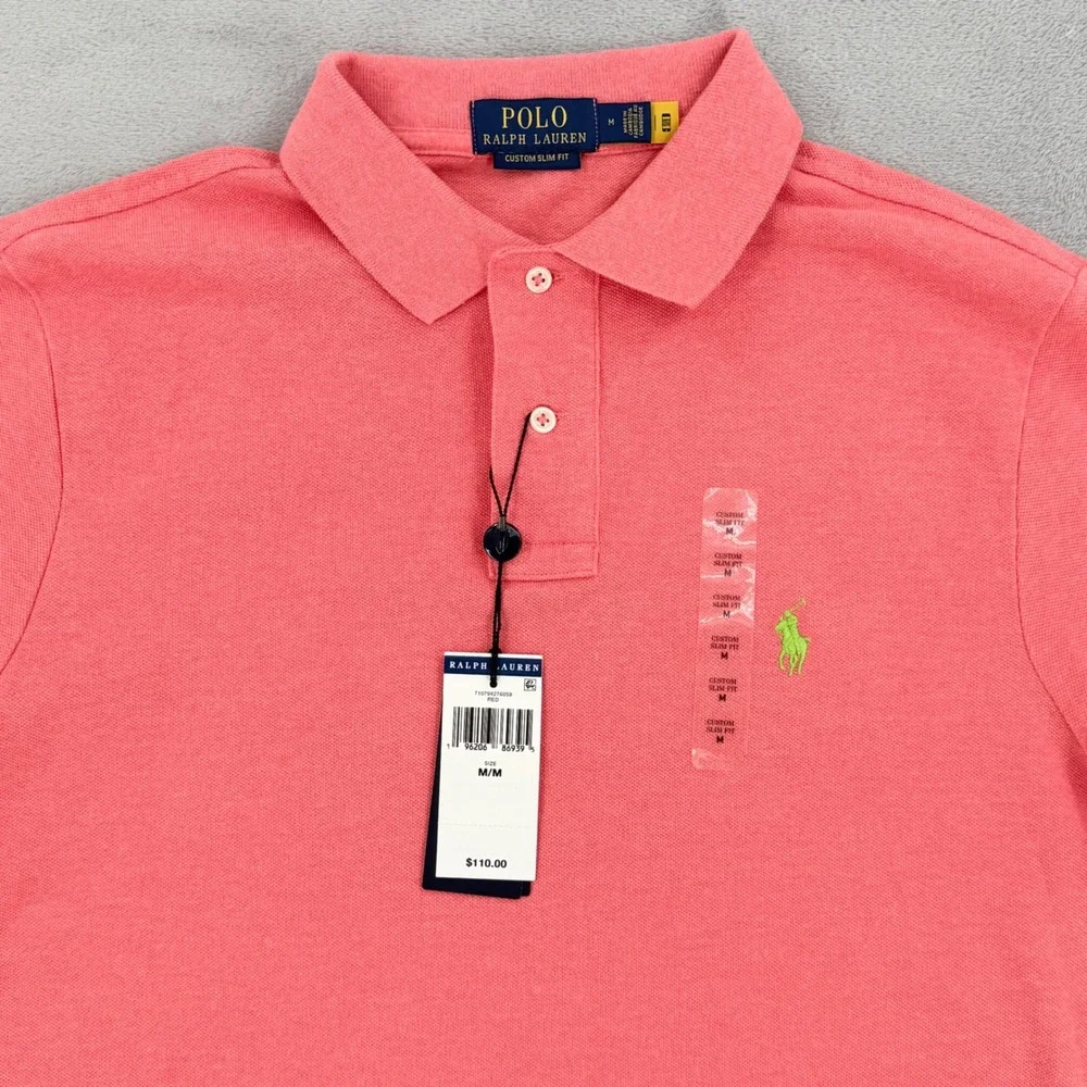 Polo Ralph Lauren Polo Shirt Mens Size M Custom Slim Fit Mesh Coral Pink NWT